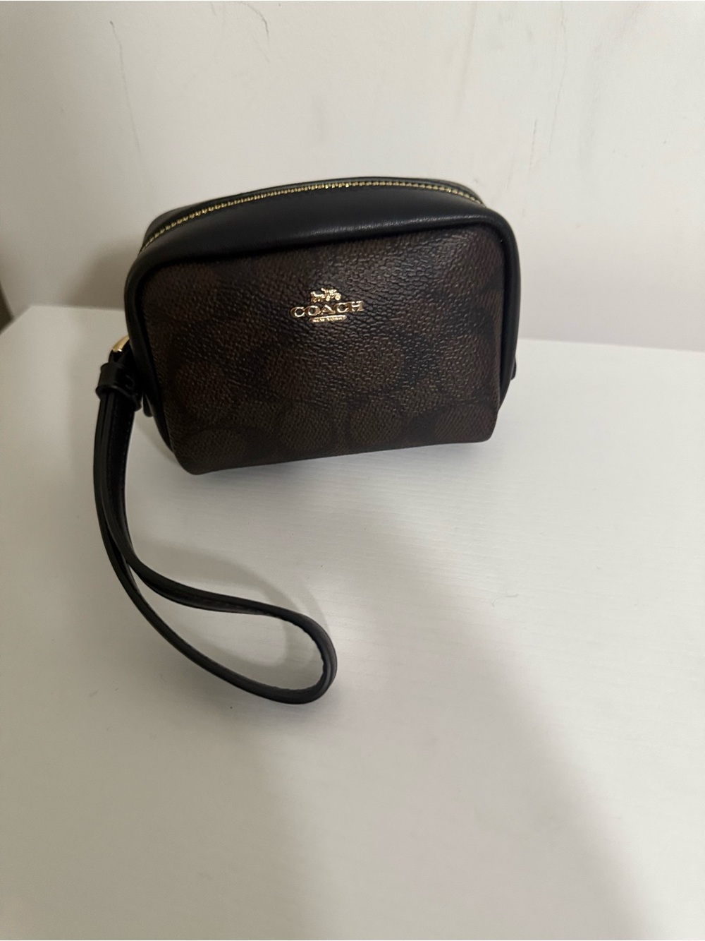 Coach Black Leather Wristlet with Gold Hardware